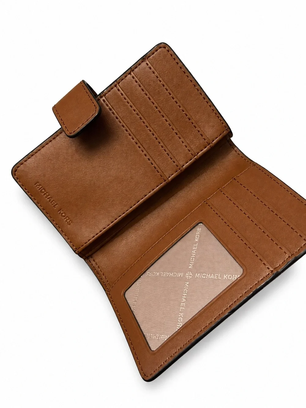 Michael Kors Beige Signature Logo Wallet with Brown Trim